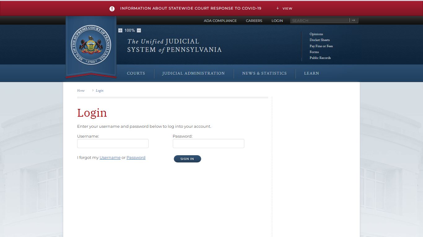 Login | Unified Judicial System of Pennsylvania